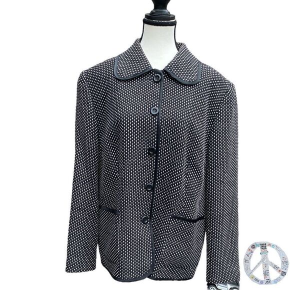 𝅺GERRY WEBER, vintage,BLACK & WHITE WOVEN PETER PAN COLLAR LINED BLAZER.SIZE 14 - Picture 5 of 11